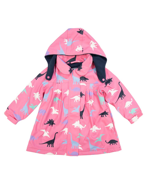 Dinosaur colour change raincoat hot pink